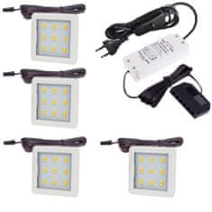 Design Light Sada 4x LED Světel Pod Kuchyňskou Linku SQUARE 3 Bílá 2.5W 12V DC Studená Bílá