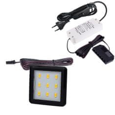 Design Light Sada 1x LED Světel Pod Kuchyňskou Linku SQUARE 3 Černá 2.5W 12V DC Teplá Bílá