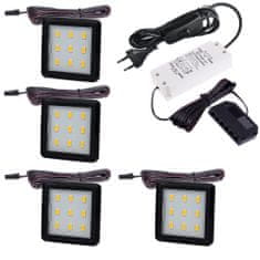 Design Light Sada 4x LED Světel Pod Kuchyňskou Linku SQUARE 3 Černá 2.5W 12V DC Studená Bílá