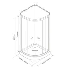 AQUALINE ARLEN čtvrtkruhová sprchová zástěna 800x800 mm, sklo Brick BTR800 - Aqualine