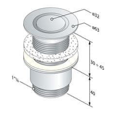 Omp Tea Umyvadlová výpust 5/4“, neuzavíratelná, design zátka, 30-45mm, chrom 147.545.5 - Omp Tea