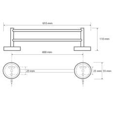 SAPHO X-ROUND E dvojitý držák ručníků 600x110mm, chrom XR423 - Sapho