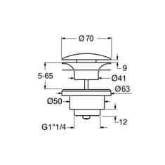 Gsi umyvadlová výpust 5/4“, neuzavíratelná, tl.5-65 mm, keramická krytka, černá mat PVC26 - GSI