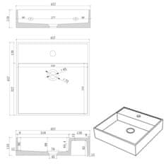SAPHO QUADRADO betonové umyvadlo včetně výpusti, 46x46cm, černý granit AR468 - Sapho