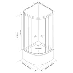 AQUALINE ARLEN čtvrtkruhová sprchová zástěna 800x800x1500 mm, sklo Brick BTR803 - Aqualine