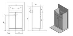 AQUALINE SIMPLEX ECO 50 umyvadlová skříňka včetně umyvadla 47x83,5x29cm SIME500 - Aqualine