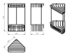 Gedy SMART dvoupatrová rohová police 200x325x151mm, chrom 2482 - Gedy