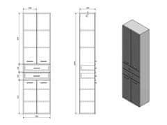 AQUALINE ZOJA/KERAMIA FRESH skříňka vysoká se zásuvkami 50x184x29cm, dub platin 51296 - Aqualine
