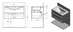 SAPHO WAVE umyvadlová skříňka 79,7x45x47,8cm, bílá/mali wenge WA080-3021 - Sapho