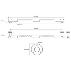 SAPHO Pevnostní madlo s protiskluzem 600mm, nerez lesk XR506 - Sapho