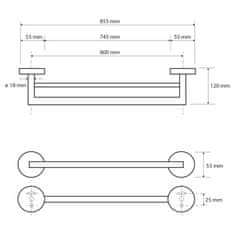 SAPHO X-ROUND E dvojitý držák ručníků 800x120mm, chrom XR425 - Sapho