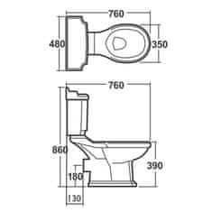 AQUALINE ANTIK WC kombi mísa, bílá AK107-432 - Aqualine