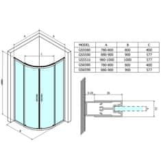 Gelco SIGMA SIMPLY čtvrtkruhová sprchová zástěna 800x800 mm, R550, sklo Brick GS6580 - Gelco