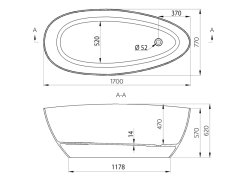 Gelco ELIPSIE volně stojící vana 1700x770x620mm, litý mramor, bílá lesk GVEL1700 - Gelco