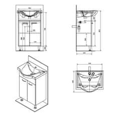 AQUALINE KERAMIA FRESH umyvadlová skříňka 51,1x74x34cm, dub platin 50058 - Aqualine