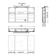 SAPHO MIRRÓ galerka s LED osvětlením, 3x dvířka, 120x70x16cm, jilm bardini MC121-0013 - Sapho