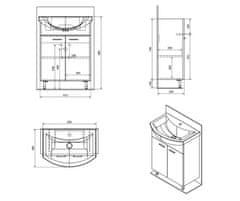 AQUALINE ZOJA umyvadlová skříňka 61,5x74x32,5cm, dub platin, 2x dvířka 51163 - Aqualine