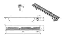 AQUALINE VENTO nerezový podlahový žlab s roštem, L-960, DN50 2708-10 - Aqualine
