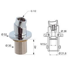 SAPHO Sprchová průchodka na vanu s mezikusem F1/2"-M15x1, chrom 1205-41 - Sapho