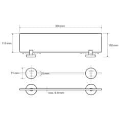 SAPHO X-ROUND E skleněná polička 300x130mm, mléčné sklo, chrom XR601 - Sapho