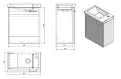 AQUALINE ZOJA/KERAMIA FRESH umyvadlová skříňka 44x50x25,3cm, dub platin 51046DP - Aqualine