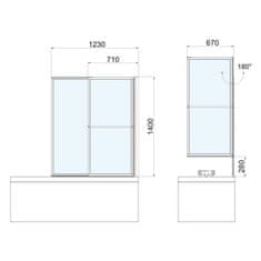 POLYSAN OLBIA vanová zástěna s pneumatickým zdvihem, š. 1230mm, černá mat, čiré sklo 30317B - Polysan