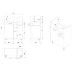 AQUALINE ZOJA umyvadlová skříňka 61,5x74x32cm, 2x dvířka, 1x zásuvka, bílá 51065A - Aqualine