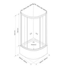 AQUALINE ARLEN čtvrtkruhová sprchová zástěna 900x900x1500 mm, sklo Brick BTR903 - Aqualine