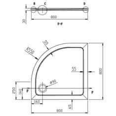 AQUALINE TECMI sprchová vanička z litého mramoru, čtvrtkruh 80x80x3cm, R55 PQ558 - Aqualine