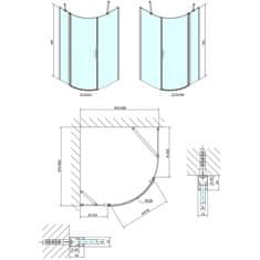 POLYSAN ZOOM čtvrtkruhová sprchová zástěna 900x900mm, čiré sklo, levá ZL2615L - Polysan