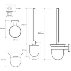 SAPHO X-SQUARE WC štětka závěsná, mléčné sklo, chrom XQ301 - Sapho