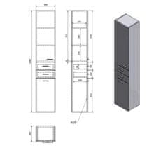 AQUALINE ZOJA/KERAMIA FRESH skříňka vysoká s košem 35x184x29cm, dub platin 51232 - Aqualine