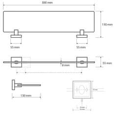 SAPHO X-SQUARE polička skleněná 300x55x130mm, mléčné sklo, chrom XQ602 - Sapho