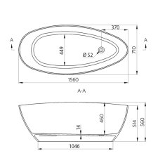 Gelco ELIPSIE volně stojící vana 1570x700x560mm, litý mramor, bílá lesk GVEL1570 - Gelco