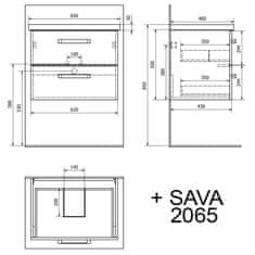 AQUALINE VEGA umyvadlová skříňka 62x50x43,6cm, 2x zásuvka, bílá VG064 - Aqualine