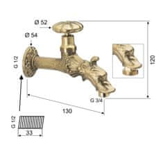 SAPHO Retro zahradní ventil s rozetou, bronz CH123 - Sapho