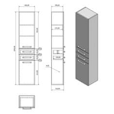 AQUALINE VEGA skříňka vysoká s košem, 40x184x31cm, dub platin VG980 - Aqualine