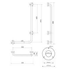 SAPHO HANDICAP nástěnné madlo PRAVÉ 810x550mm, nerez lesk XH524 - Sapho