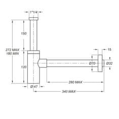 SAPHO Umyvadlový sifon 5/4", odpad 32mm, kulatý, černá mat SI515 - Sapho