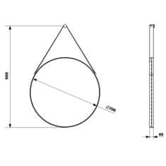 SAPHO ORBITER kulaté zrcadlo s koženým páskem ? 70cm, černá mat ORT070 - Sapho