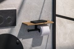 SAPHO SKA dvojitý držák toaletního papíru s poličkou 30x8x10cm, černá mat/dub SKA425 - Sapho