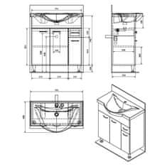 AQUALINE KERAMIA FRESH umyvadlová skříňka 74,5x74x34,7cm, dub platin 50083 - Aqualine