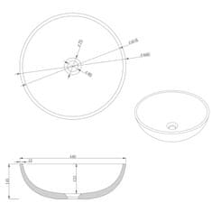 SAPHO TURF betonové umyvadlo na desku, včetně výpusti, ? 44cm, černý granit AR436 - Sapho