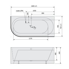 POLYSAN ASTRA R MONOLITH asymetrická vana 160x75x60cm, bílá 34611M - Polysan