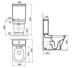 Creavit ANTIK WC mísa kombi, zadní/spodní odpad, 37x63cm, bílá AN360 - CREAVIT