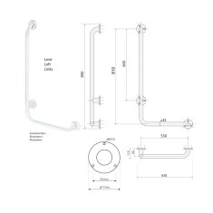 SAPHO HANDICAP nástěnné madlo LEVÉ 810x550mm, nerez lesk XH522 - Sapho