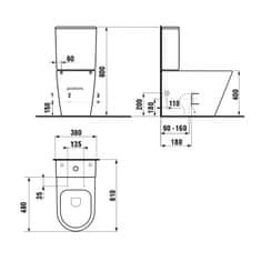 SAPHO PACO WC kombi, Rimless, spodní/zadní odpad, bílá PC1012WR - Sapho