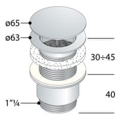 Omp Tea Umyvadlová výpust 5/4“, neuzavíratelná, velká zátka, 30-45mm, chrom 147.555.5 - Omp Tea