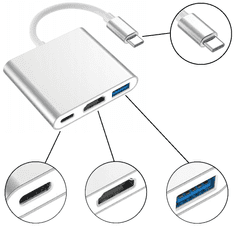 CO2 ADAPTÉR, 3 V 1, USB TYP C, NA HDMI, VESMÍRNĚ ŠEDÝ, CO2