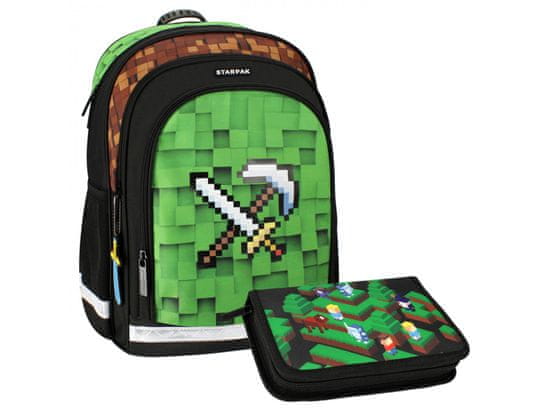 sarcia.eu Pixel Game Školní set: Batoh s odrazkami 41x33x20 + penál s příslušenstvím Uniwersalny